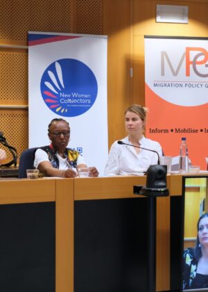 Panelists presenting at a hall in the European Parliament (EP)