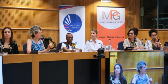 Panelists presenting at a hall in the European Parliament (EP)