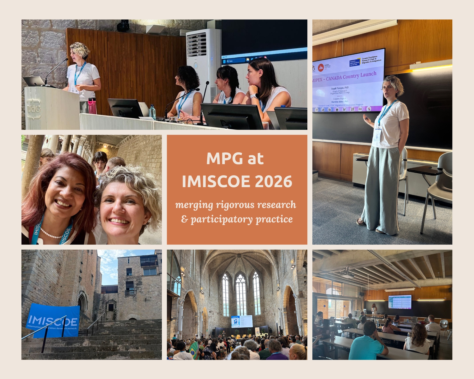 A collage of photos from different presentations and moments from the IMISCOE 2026 conference, featuring MPG's Head of Research Dr Başak Yavçan