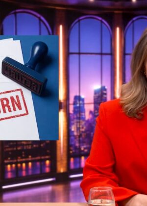 A capture from the FAiR video explainer on return policies. The video presents as a talk-show, with a woman anchor humorously presenting the issues of return policies.